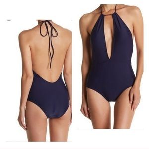 NWT Ted Baker Navy Blue Halter Deep V One Piece